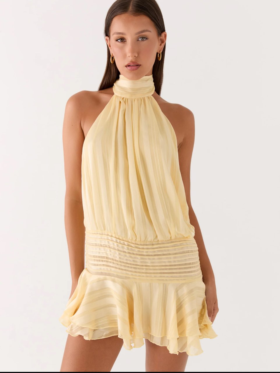 Yellow Halter Neck Smocked Mini Dress
