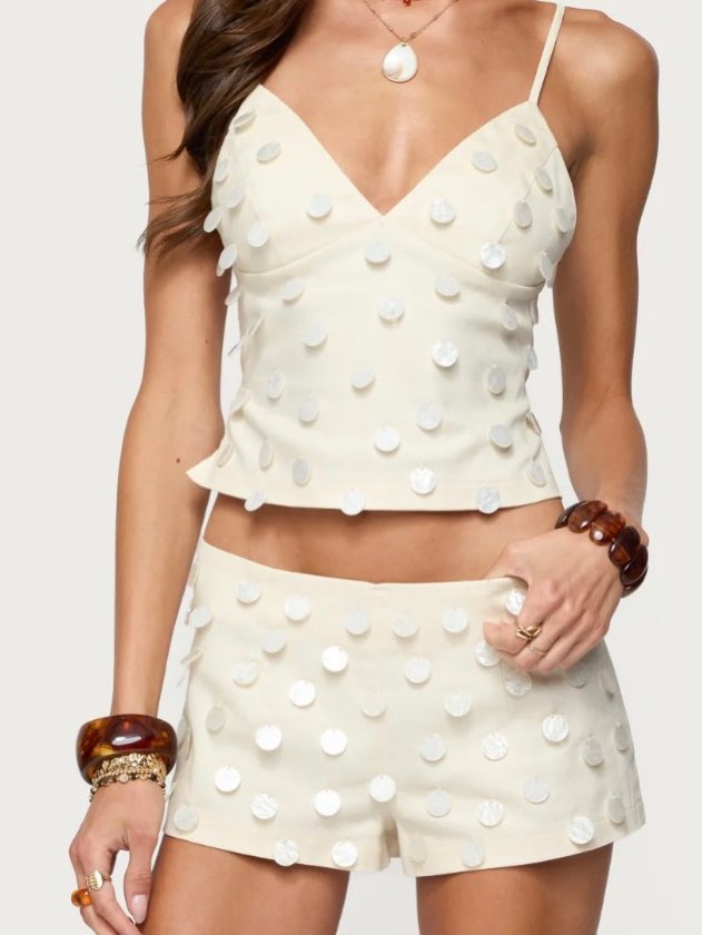 Shell Embellished Crop Top and Shorts Set