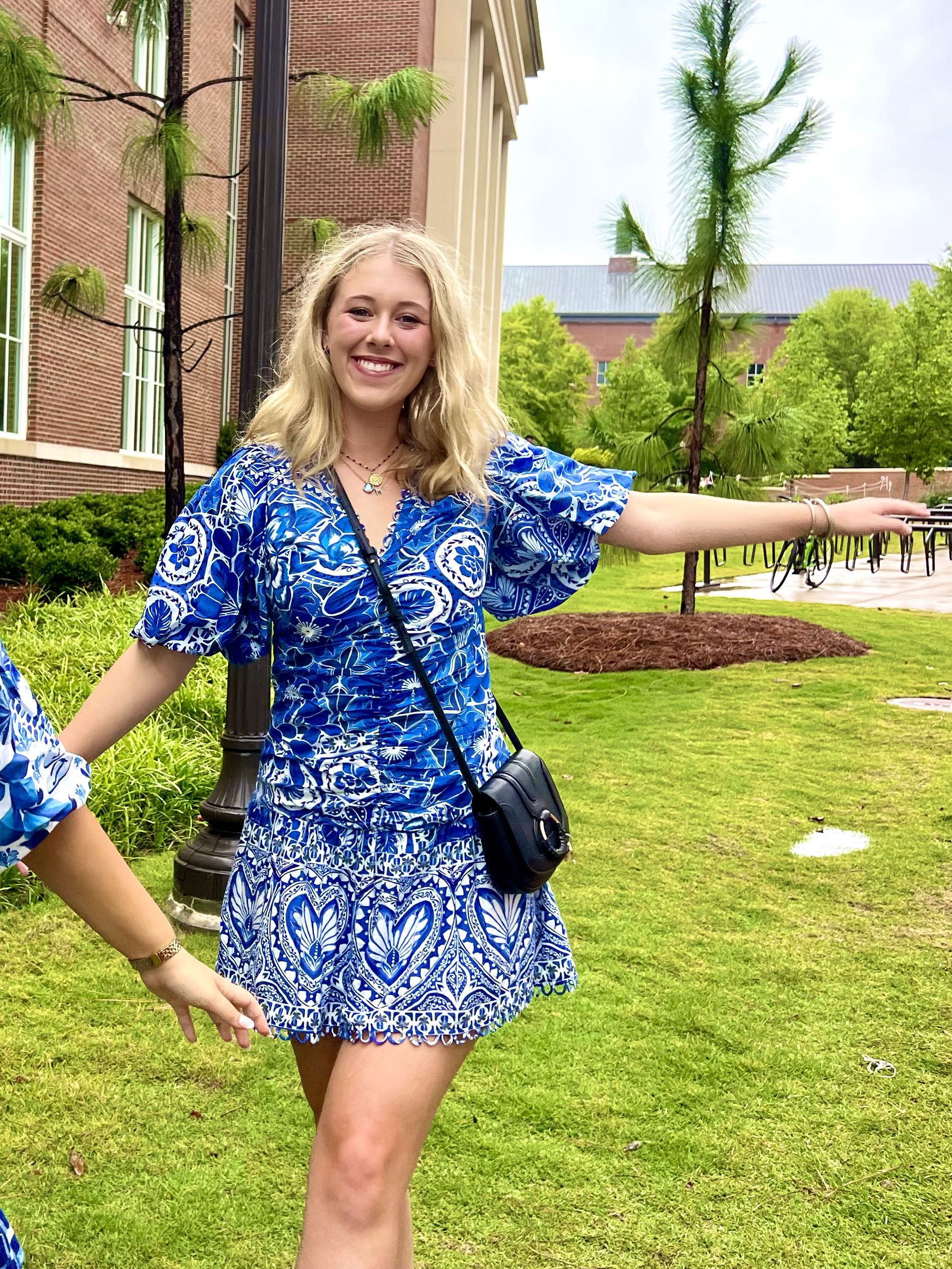 Blue Tile Dream Short Sleeve Mini Dress