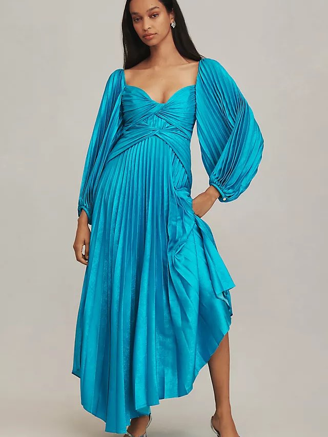 Teal Pleated Maxi Dress