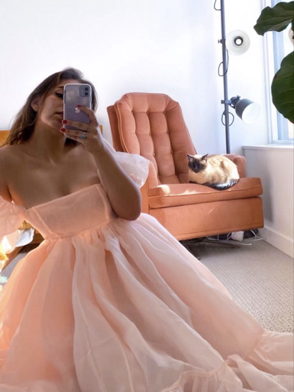 Peach Puff Sleeve Maxi Dress