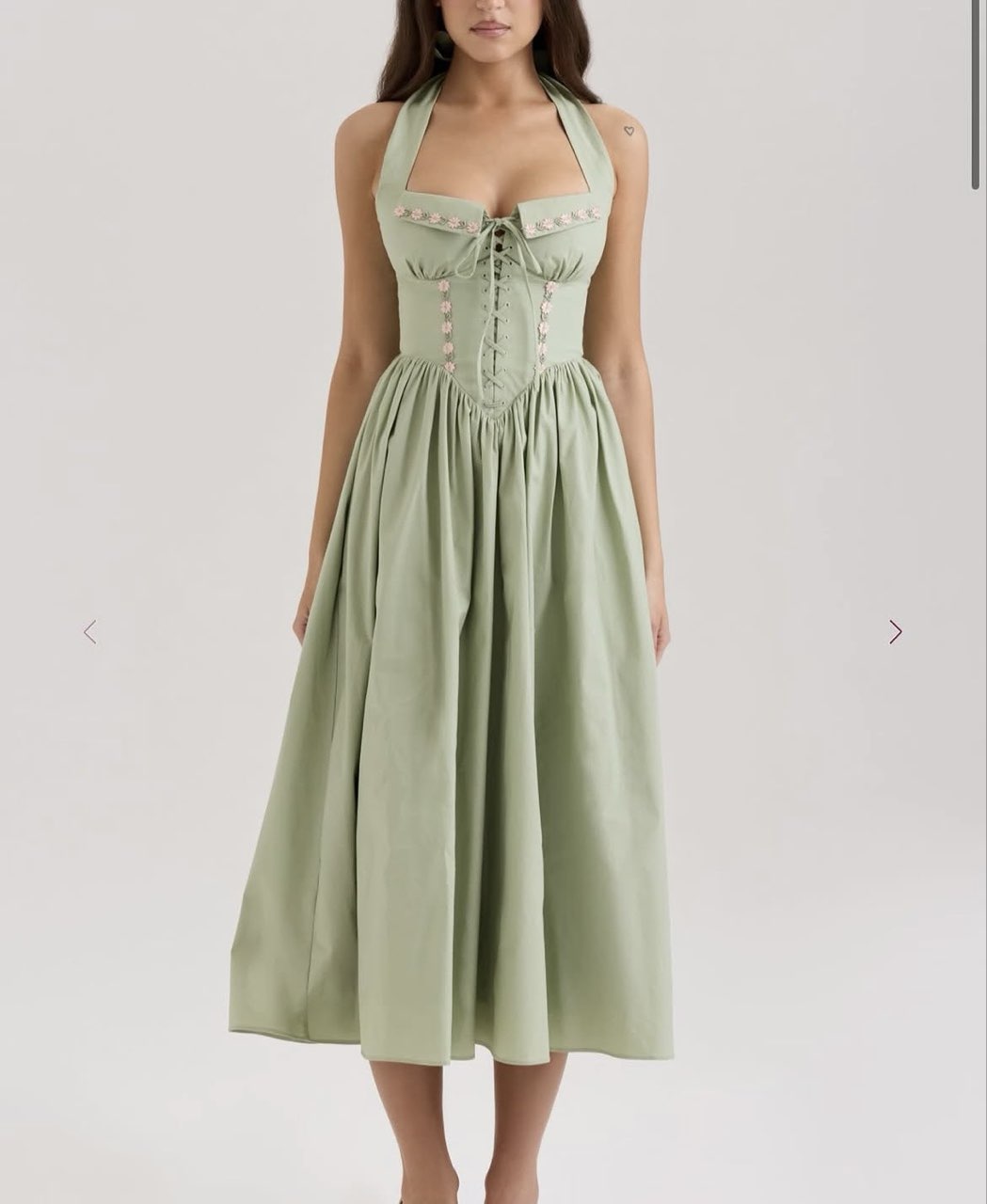 Sage Green Embroidered Corset Midi Dress