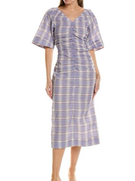Ganni Seersucker Check Midi Dress