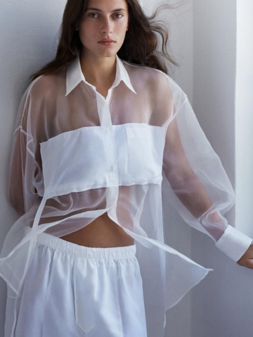 White Sheer Cropped Button-Up Top