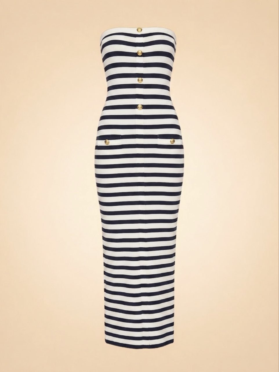 Nautical Striped Strapless Bodycon Midi Dress