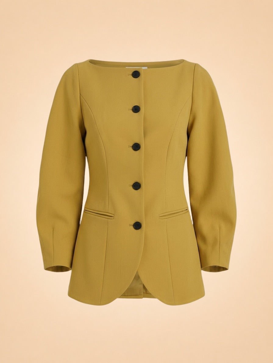 Mustard Yellow Boat Neck Blazer