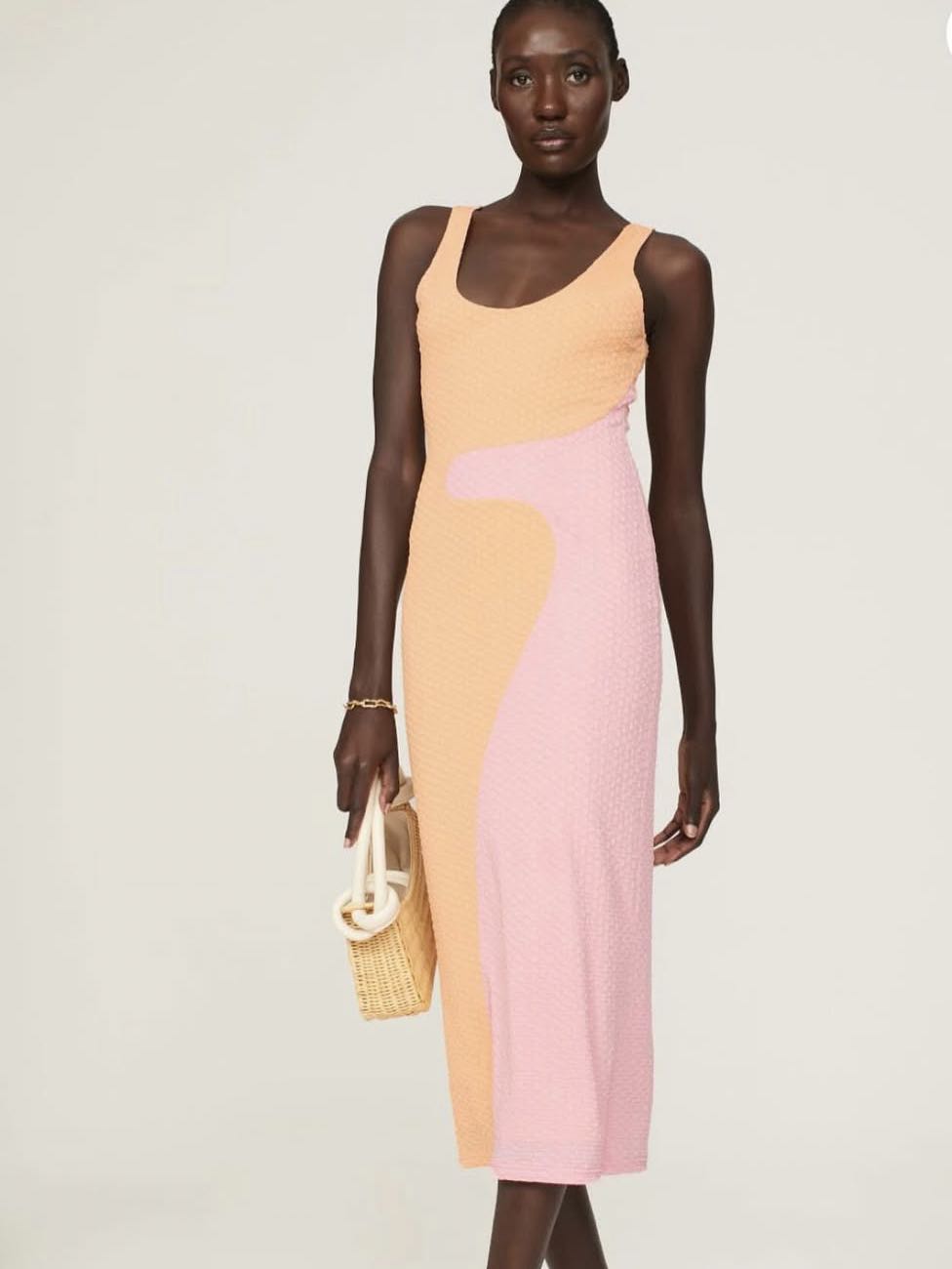 Colorblock Textured Midi Dress