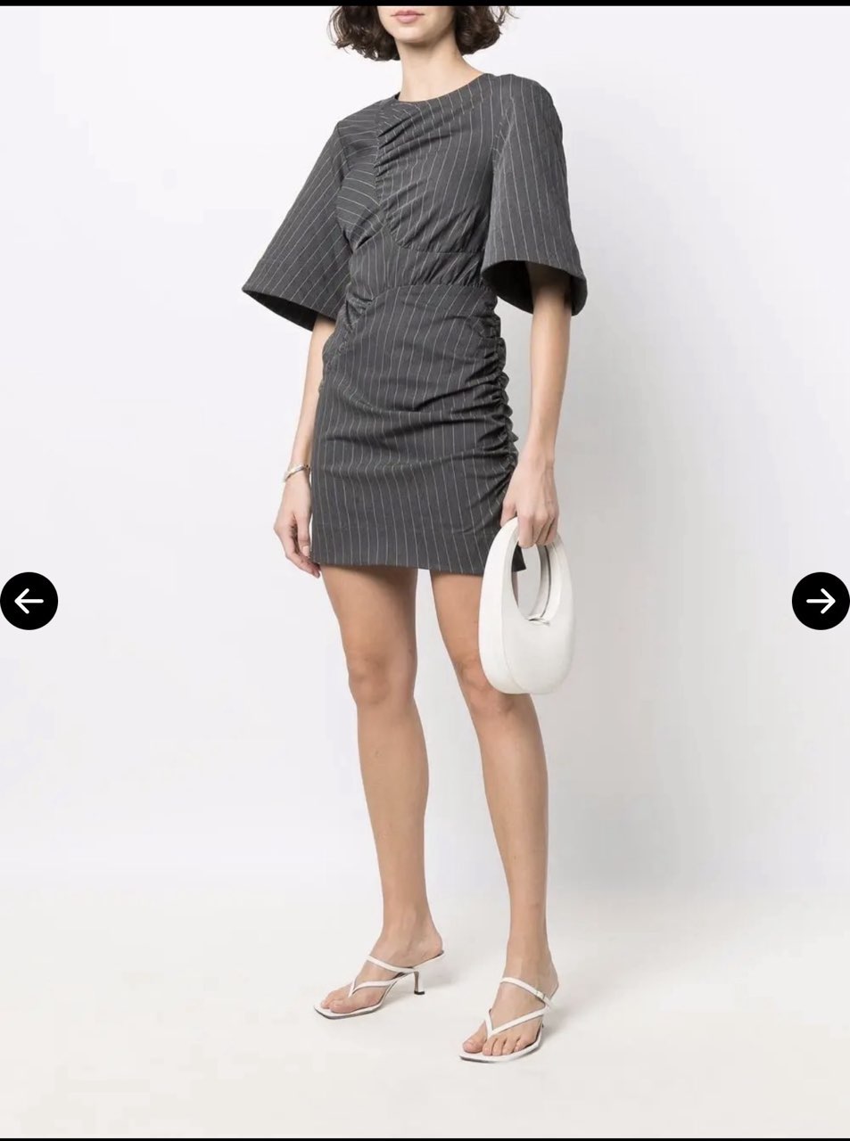 GANNI Gathered Pinstriped Mini Dress