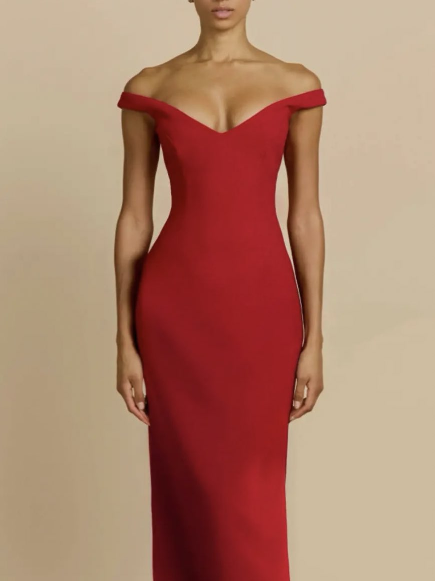 Red Off-the-Shoulder Maxi Dress