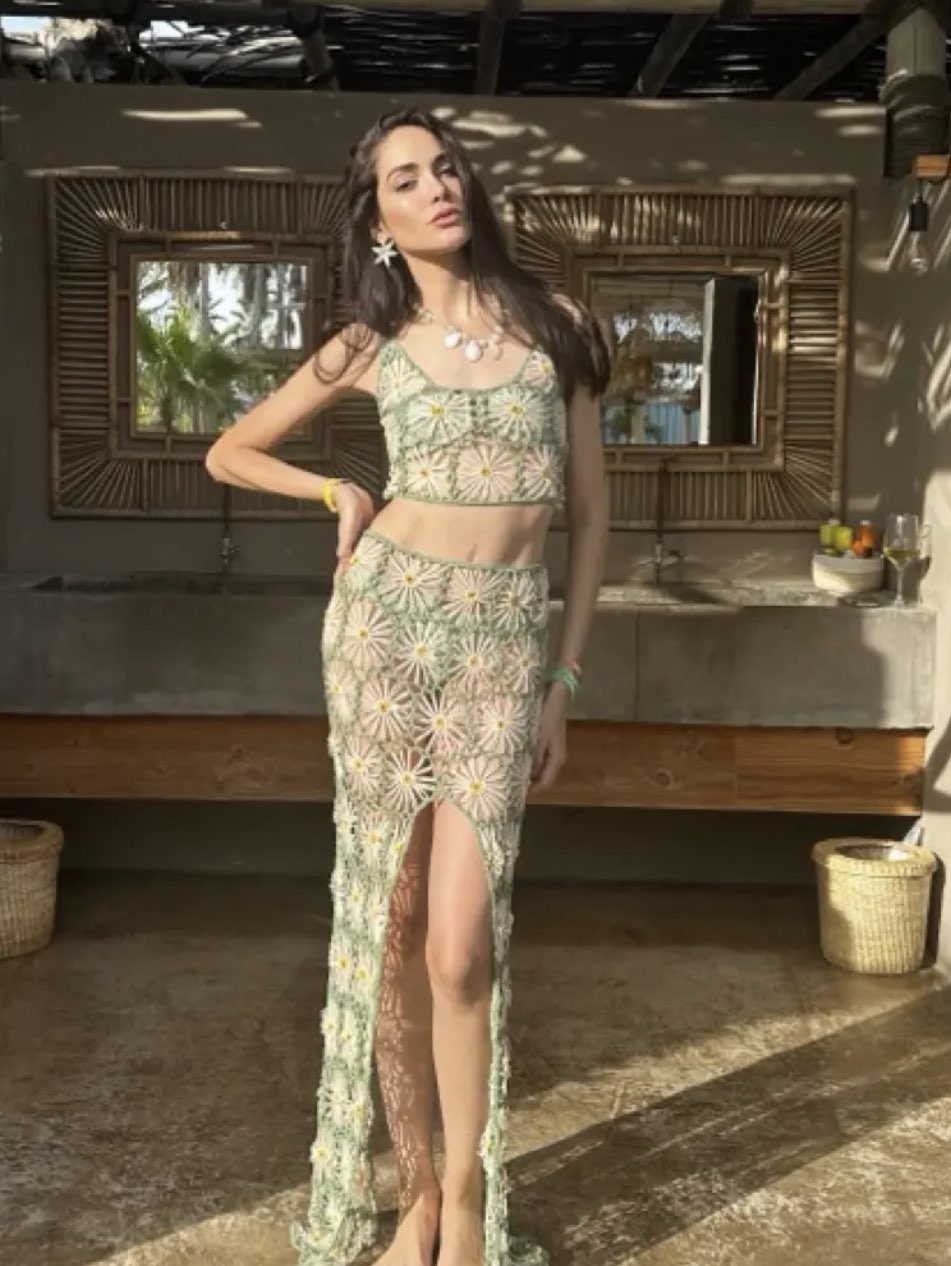 Daisy Crochet Crop Top and Maxi Skirt Set