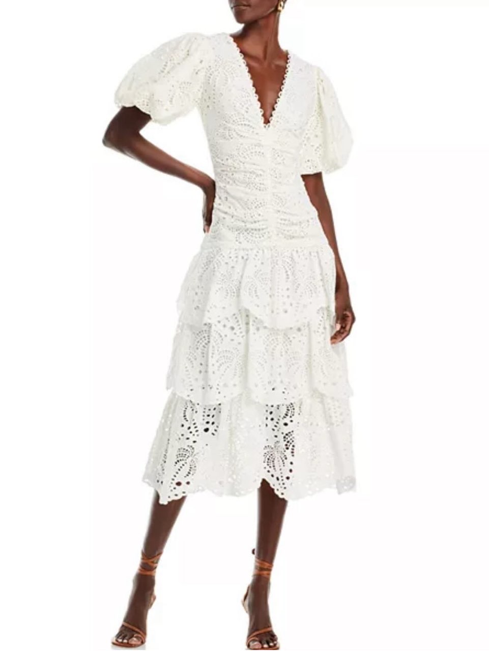 Farm Rio white eyelet midi dress