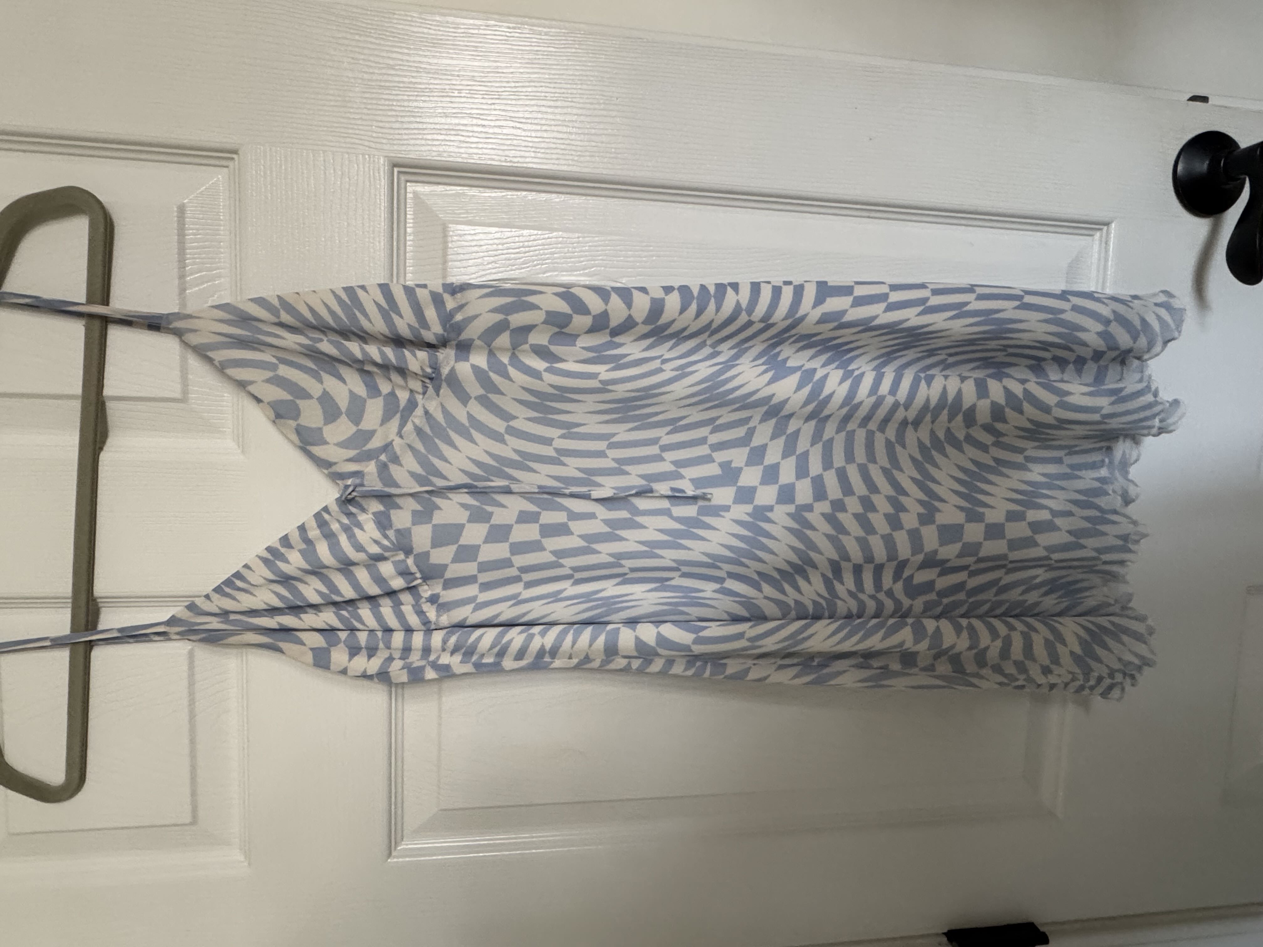 Tie front blue and white checkered dress