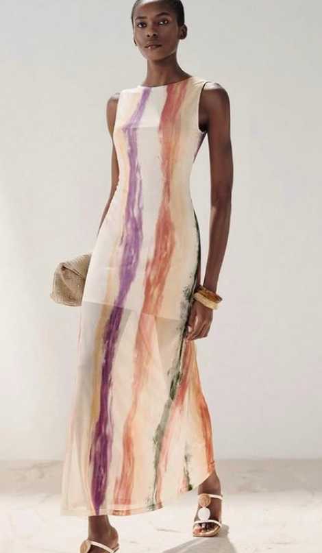 Abstract Watercolor Print Maxi Dress