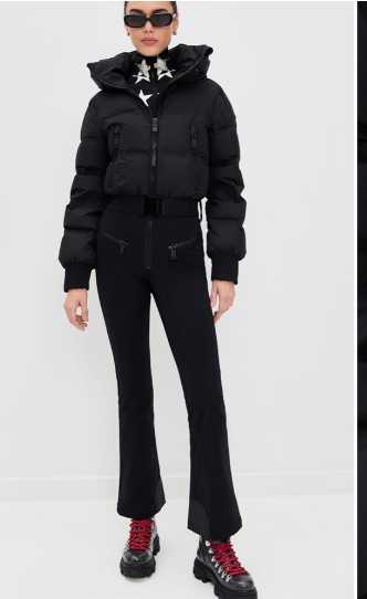 Black Cropped Puffer Ski Jacket and Pants Set