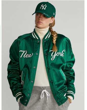 Ralph Lauren x NY Yankees Green Satin Bomber Jacket