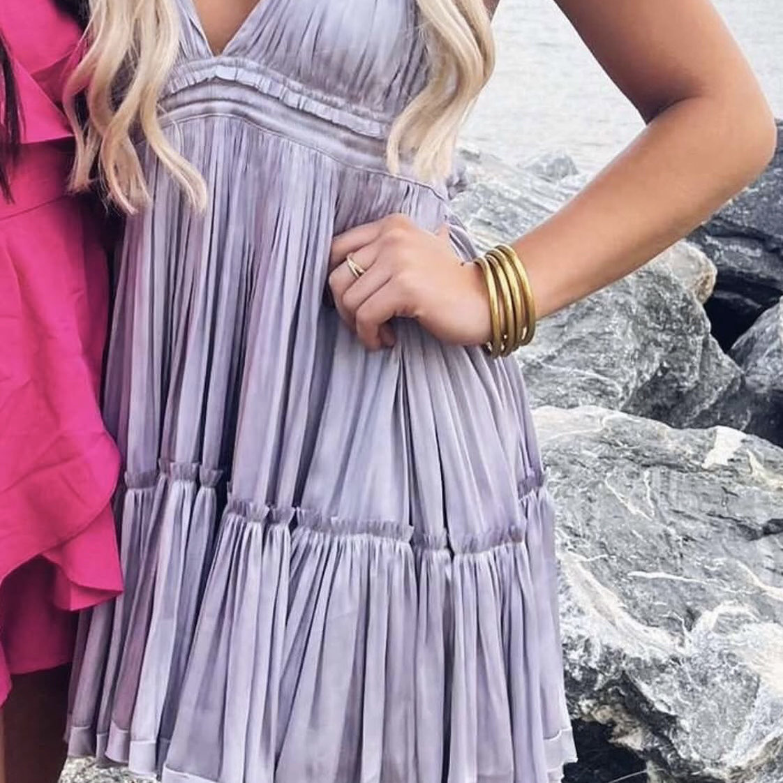 Lavender Pleated Tiered Mini Dress
