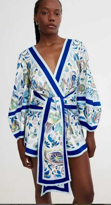 Floral Print Long-Sleeve Wrap Romper