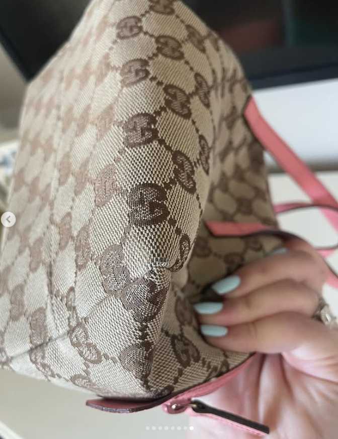 Gucci GG Monogram Mini Boston Bag with Pink Handles