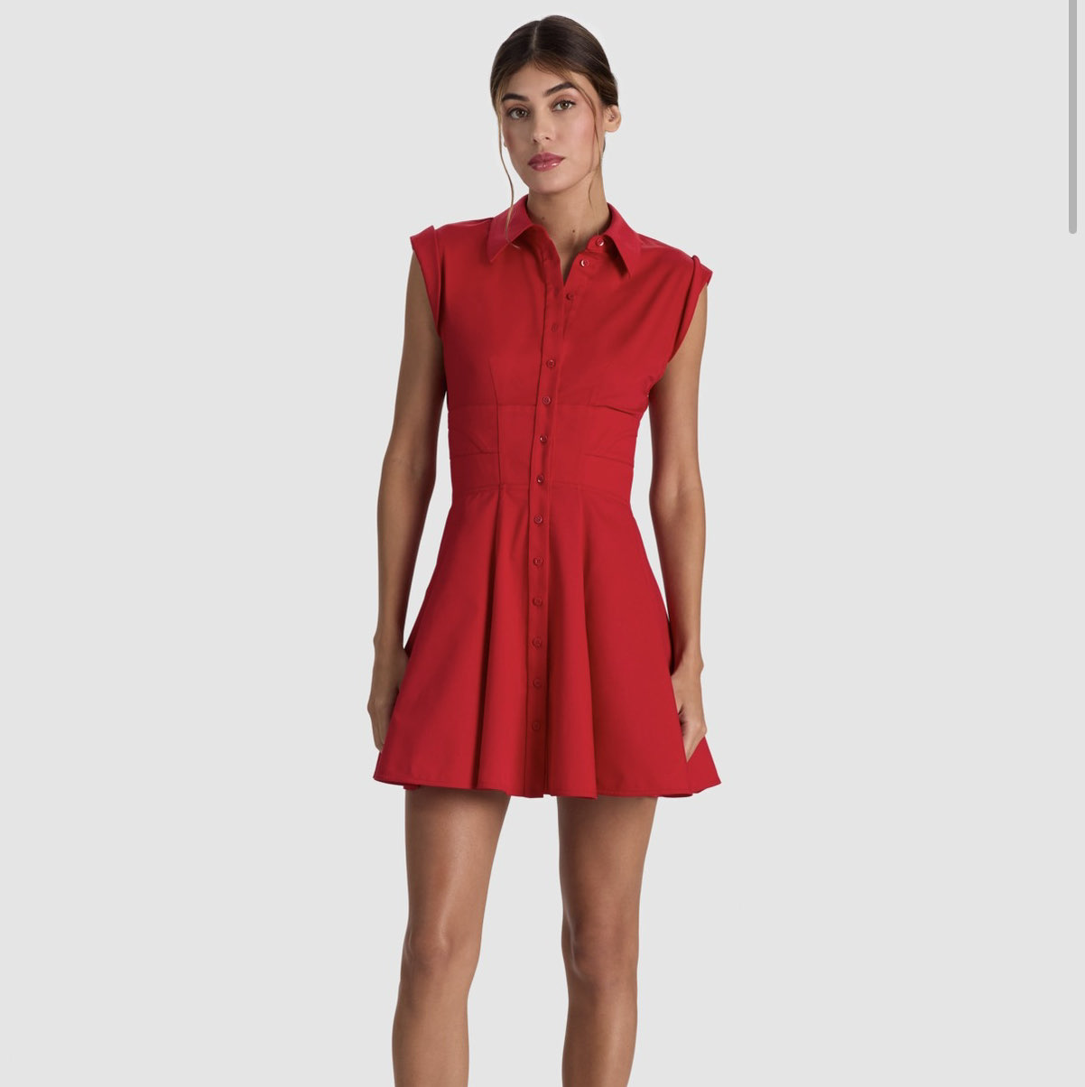 Alice and Olivia KIM PANELED CORSET FLARED MINI SHIRT DRESS