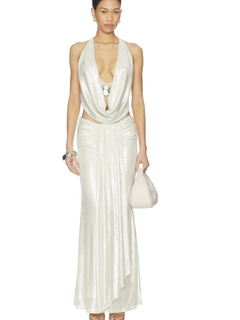 Shimmer Halter Cowl Neck Maxi Dress