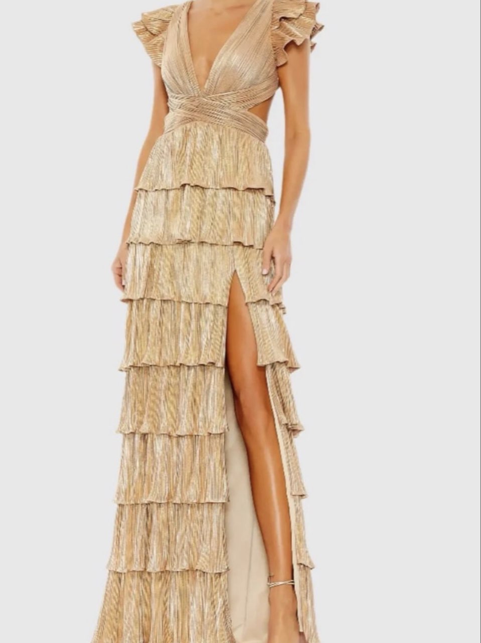 Metallic Gold Pleated Tiered Gown