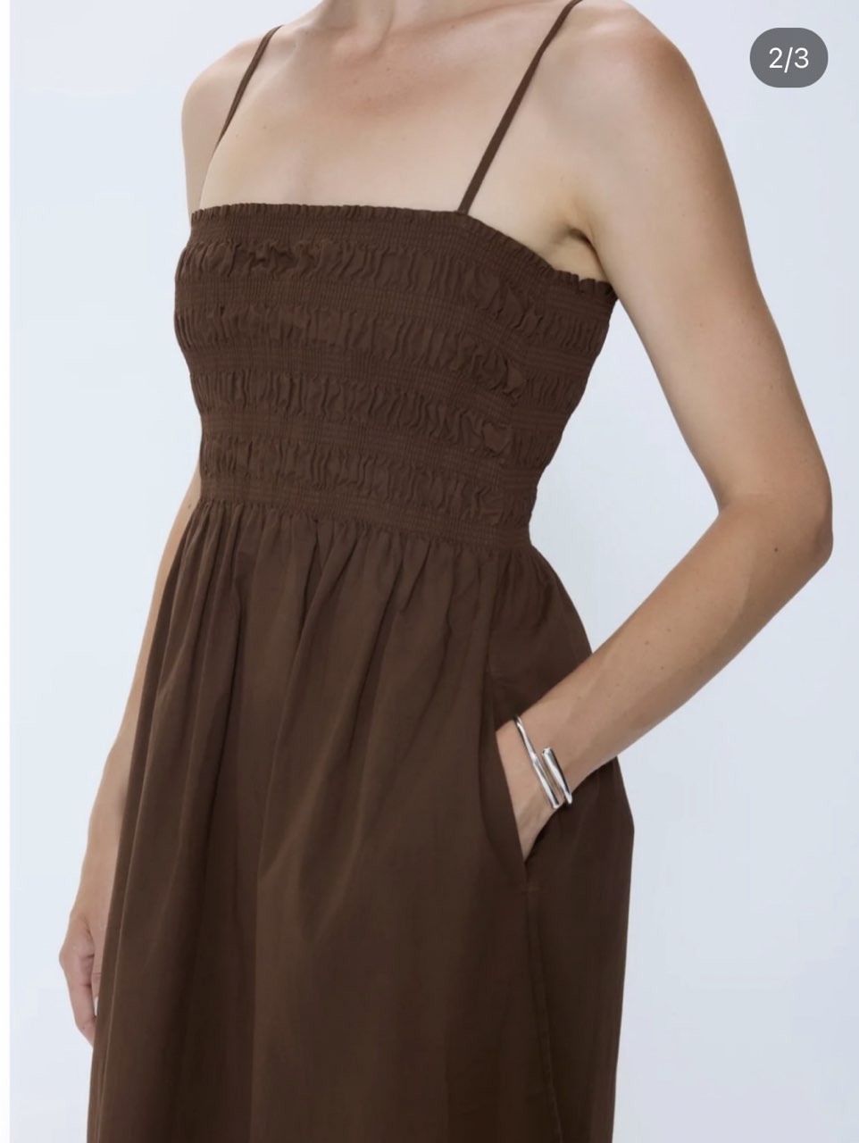 Brown Smocked Midi Dress