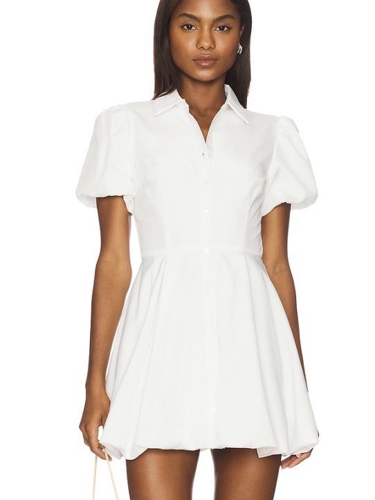 White puff sleeve button up dress