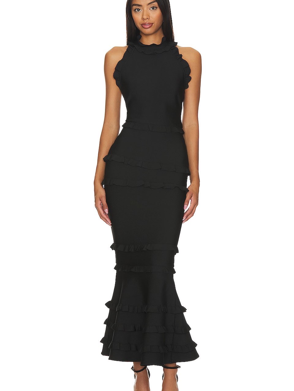 Black Ruffled Halter Mermaid Formal