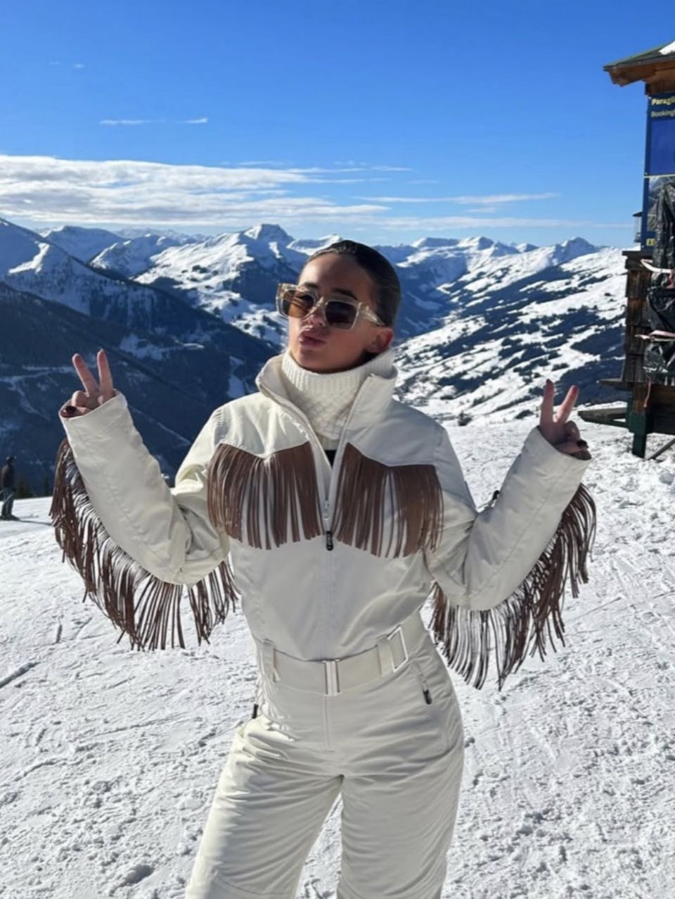 Fringed White Ski Jumpsuit