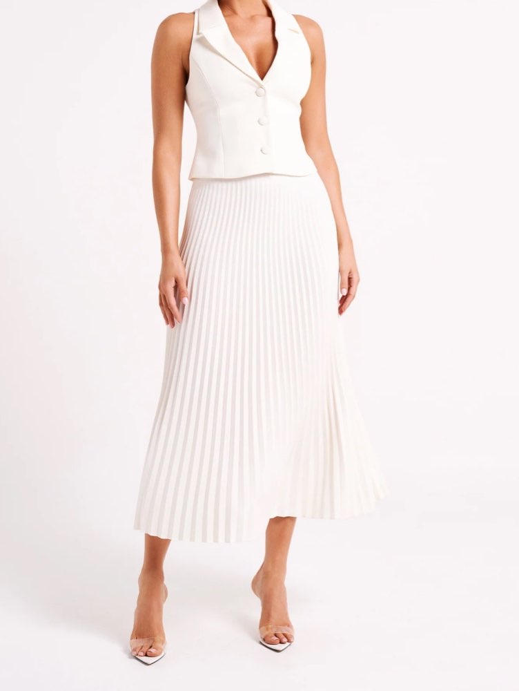 White Pleated Midi Skirt