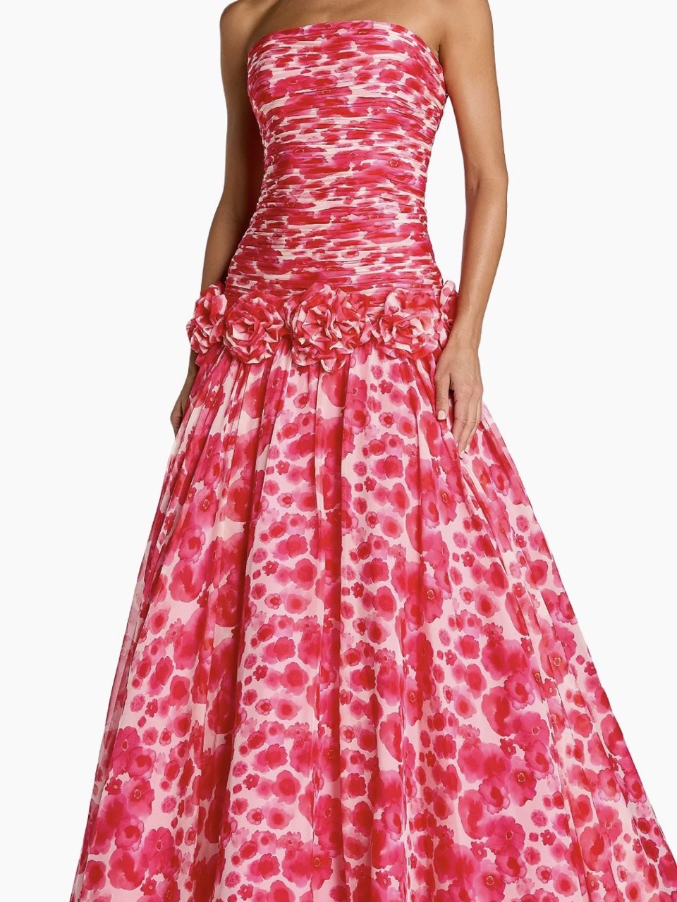 Mac Duggal Floral Chiffon Strapless Gown