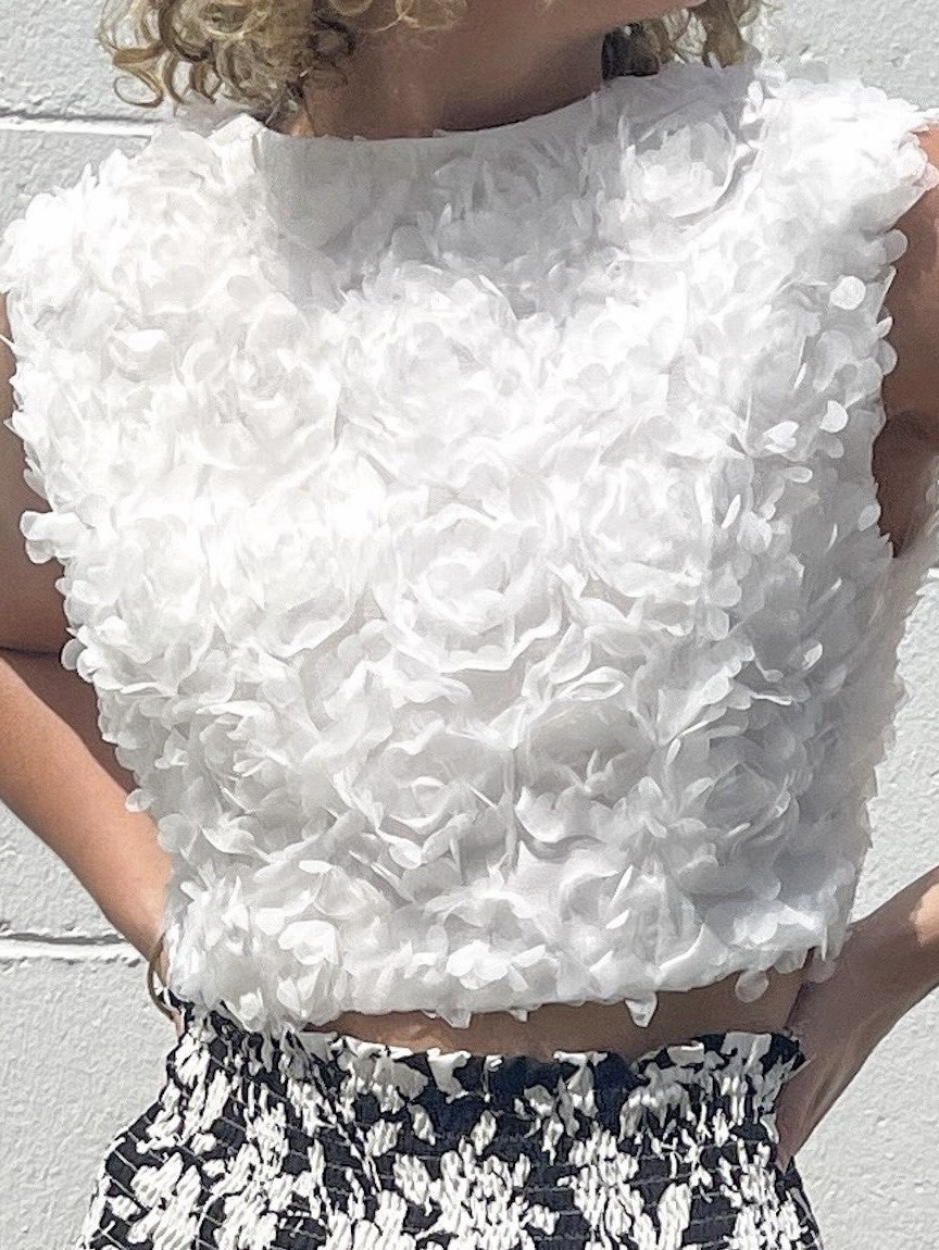 3D floral white top