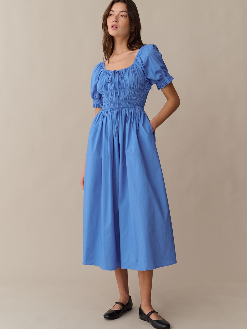 Blue Short Sleeve Midi Dress