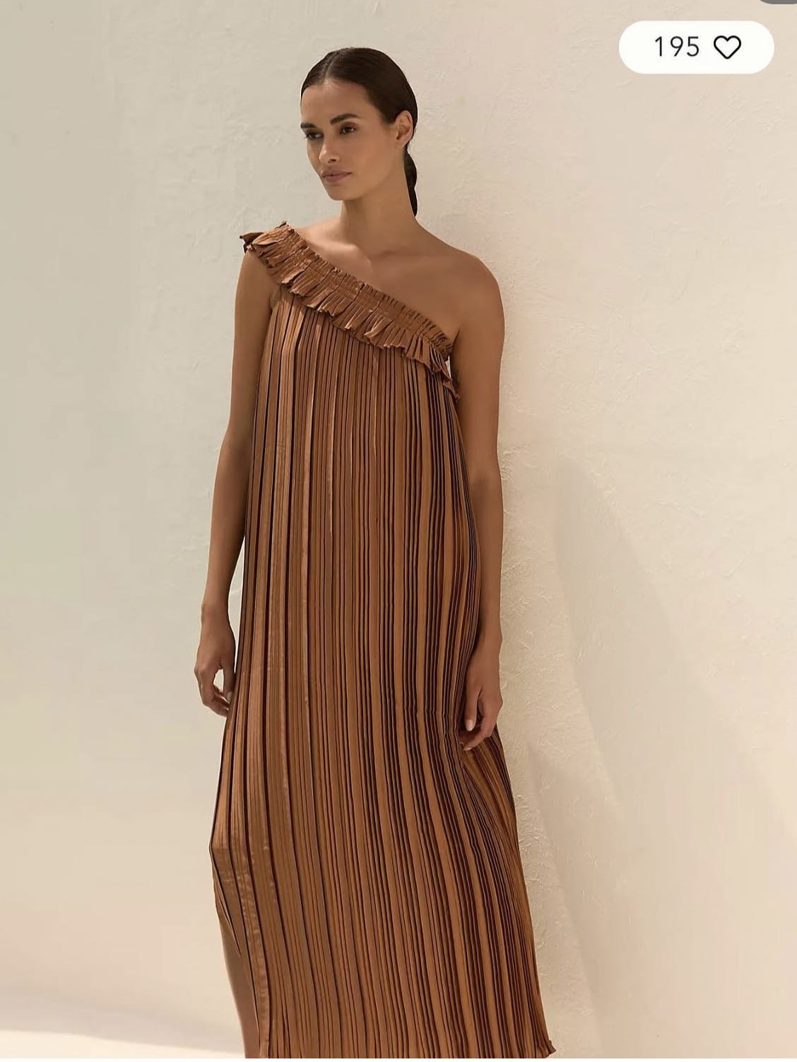 Brown One shoulder Pleated Dress