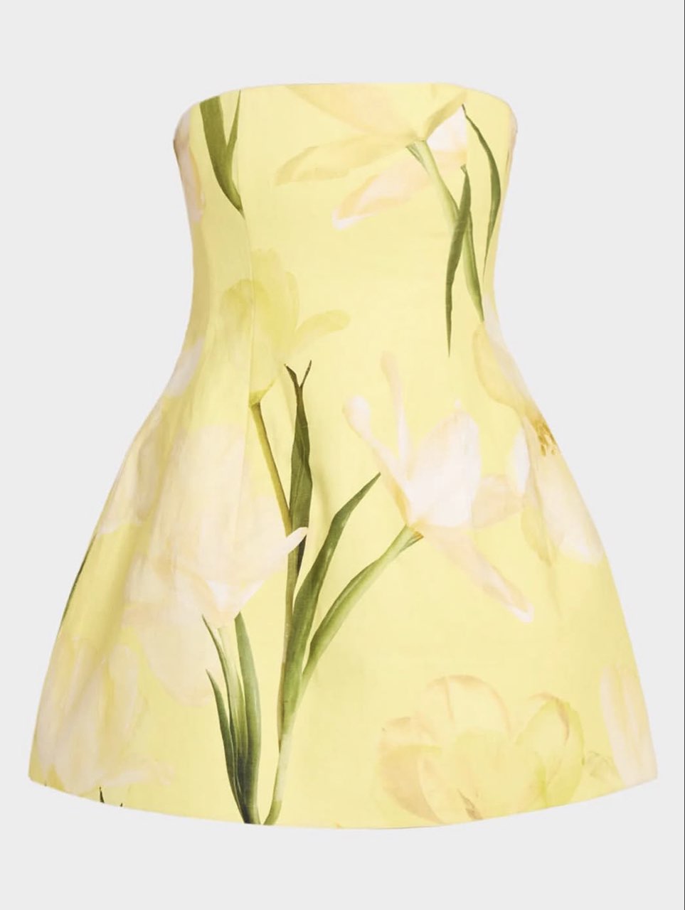 Yellow Floral Strapless Mini Dress