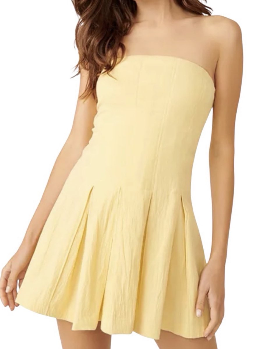 Yellow Pleated Mini Dress