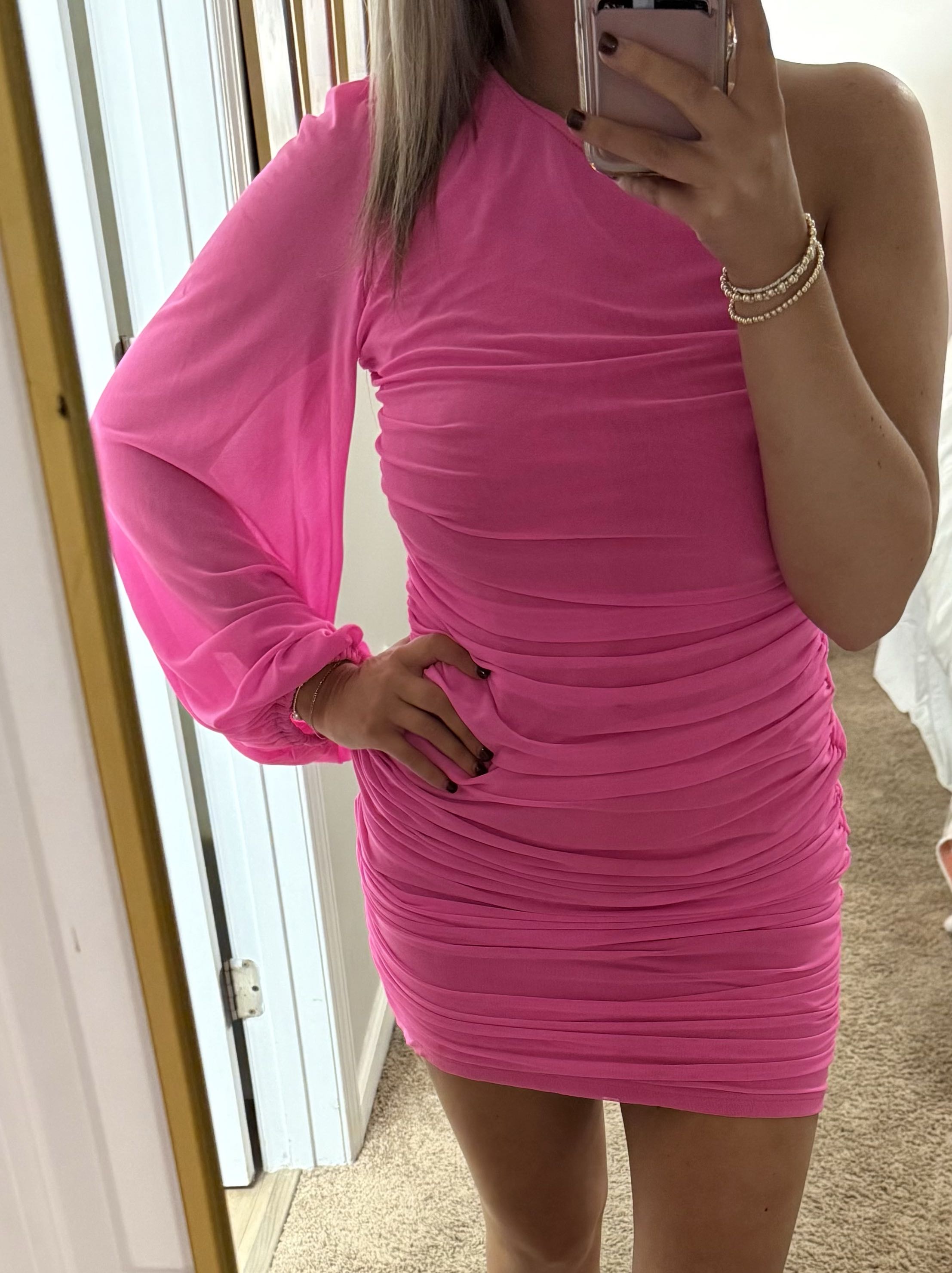 One sleeve Pink Mini Dress