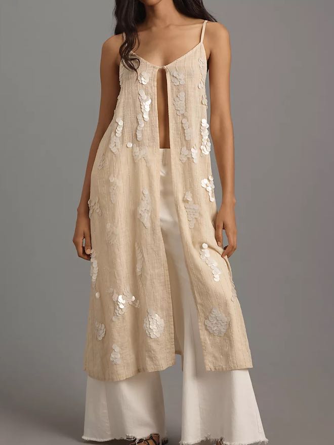 Ollari Embellished Sequin Fly Away Long Cami