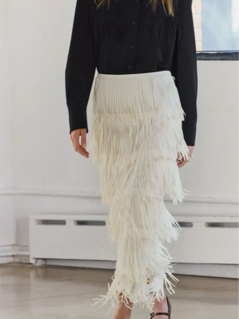 Zara White Fringe Maxi Skirt