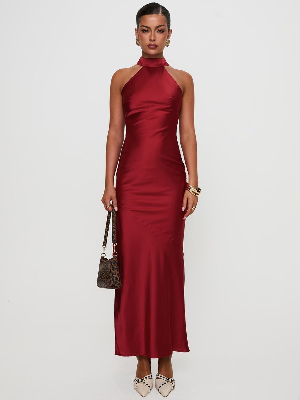 Burgundy Halter Maxi Dress
