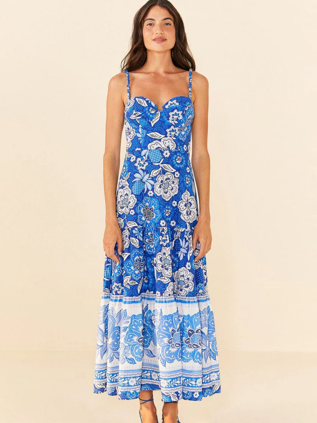 BLUE FULL OF FLOWERS ORGANIC COTTON MIDI DRESS