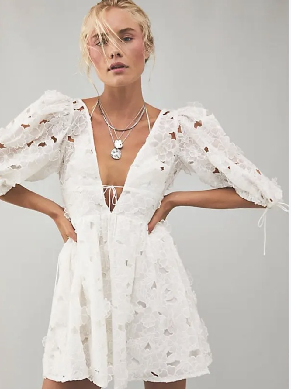 White Floral Lace Mini Dress