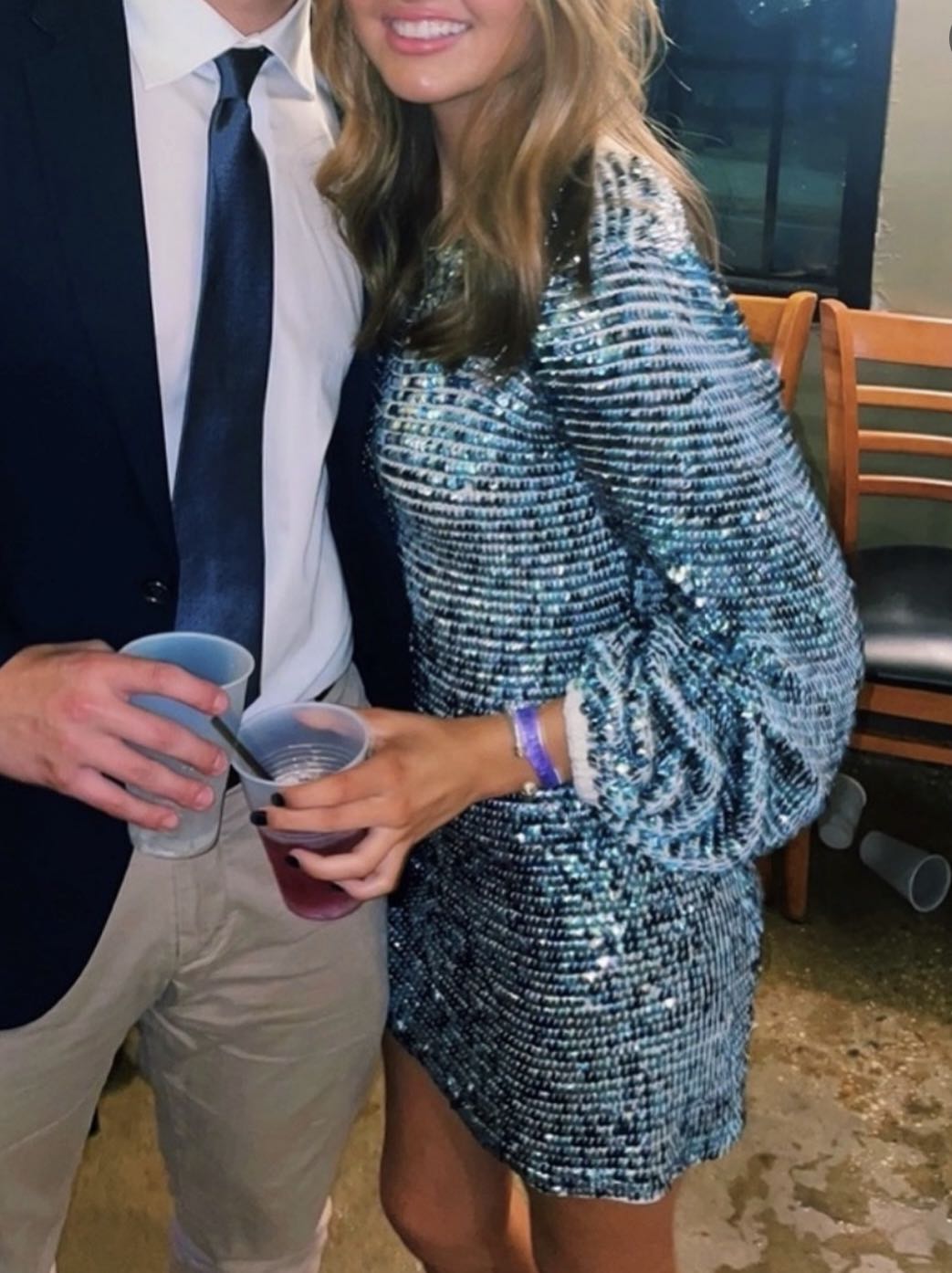 Blue Sequin Mini Dress