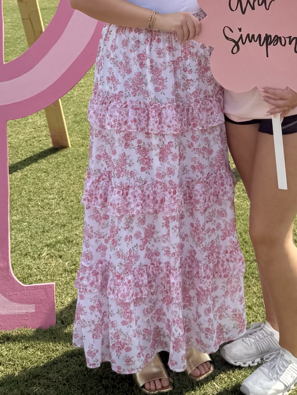 Pink Tiered Floral Maxi Skirt