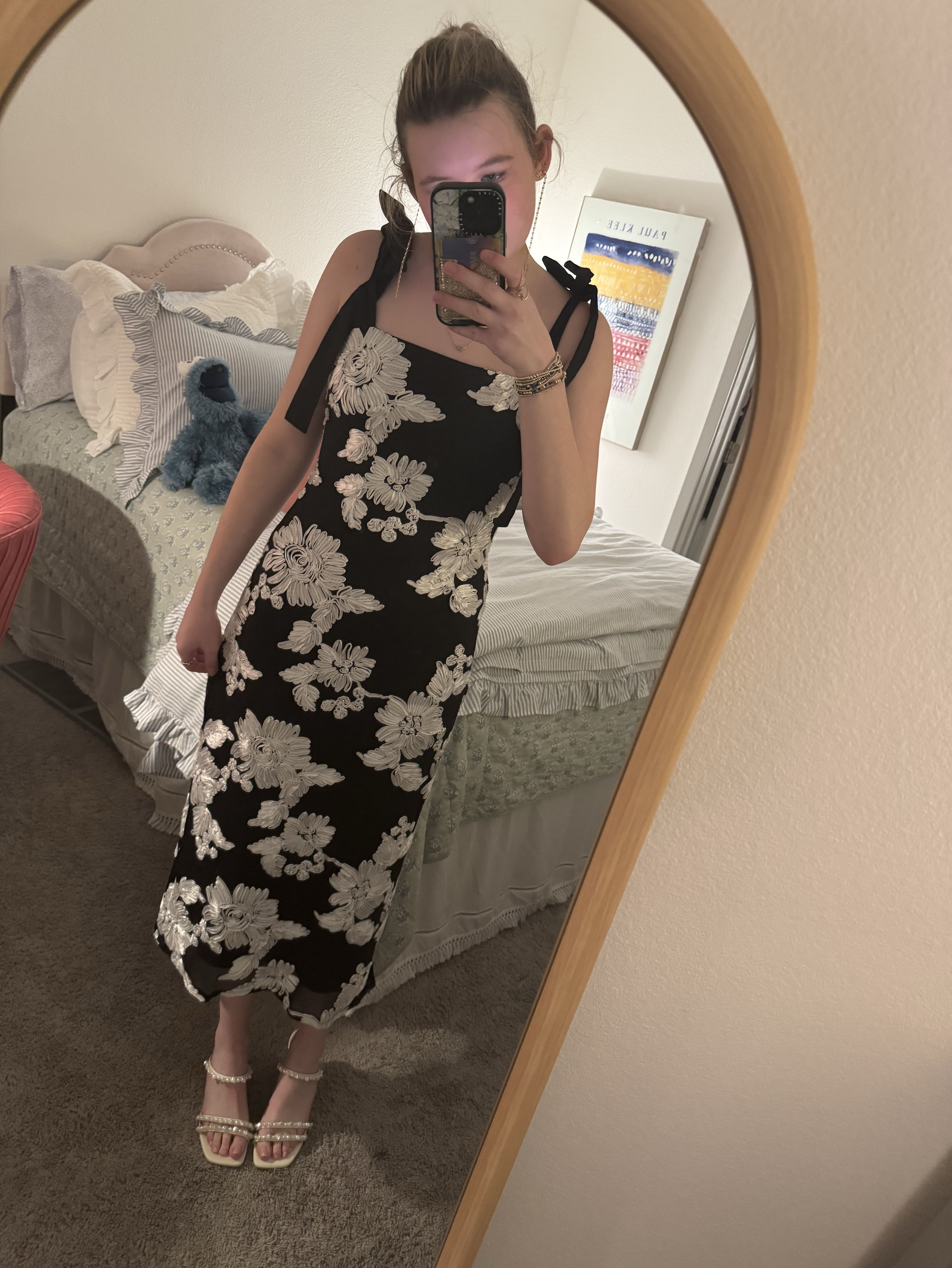 Black and White floral midi dress