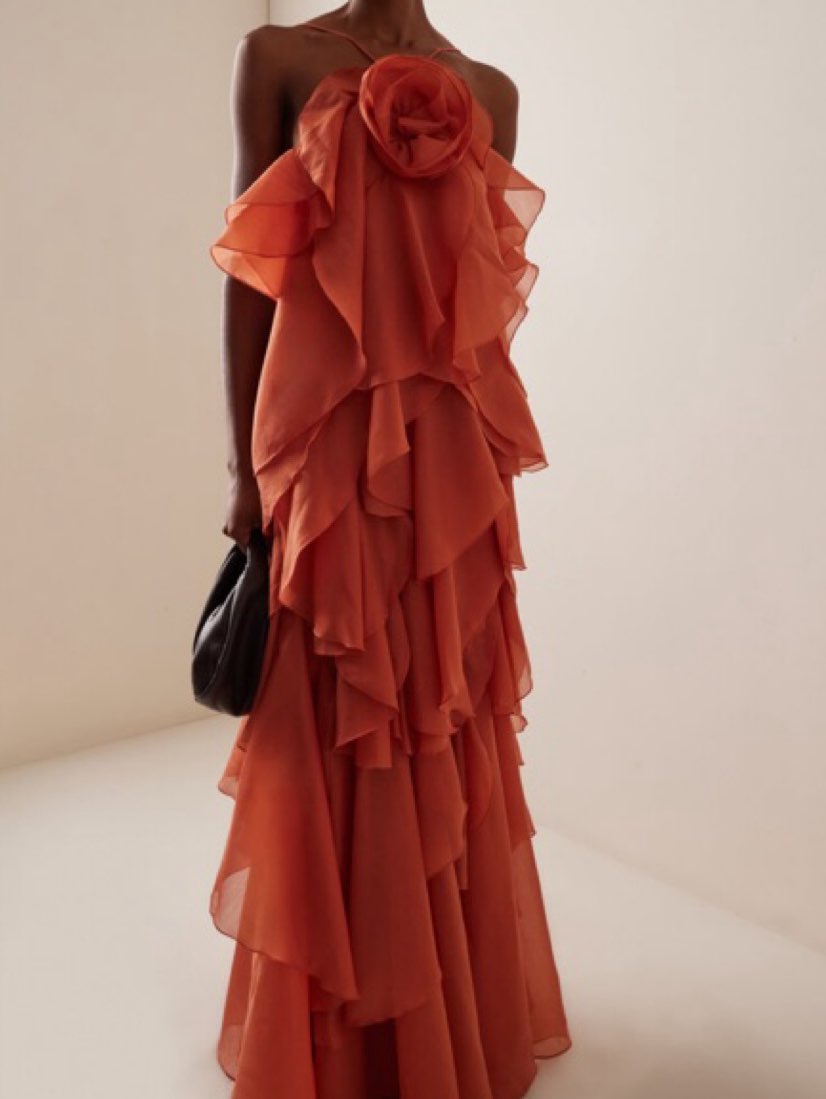 Coral Ruffled Strapless Gown