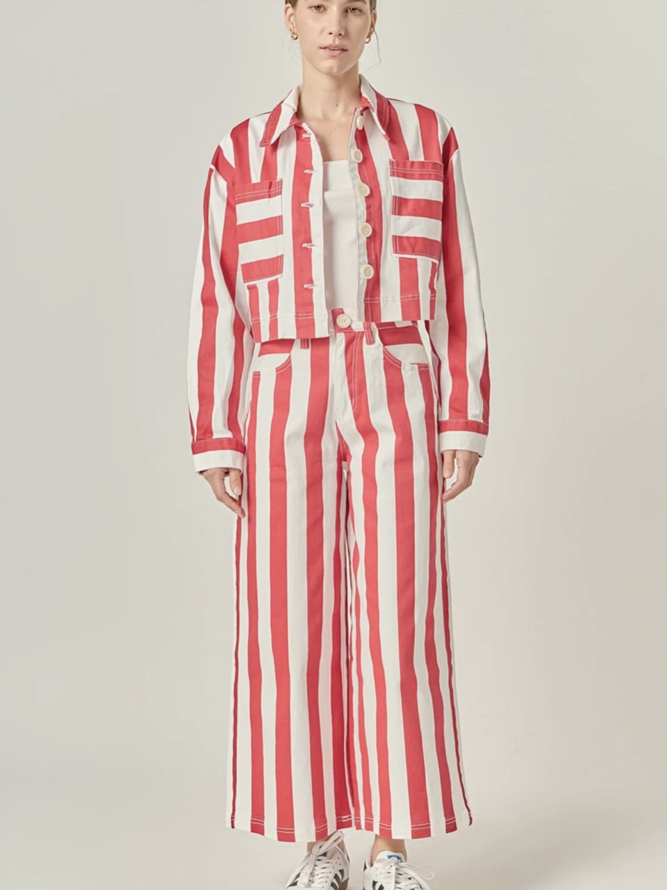 Red and White Stripe Jean Set