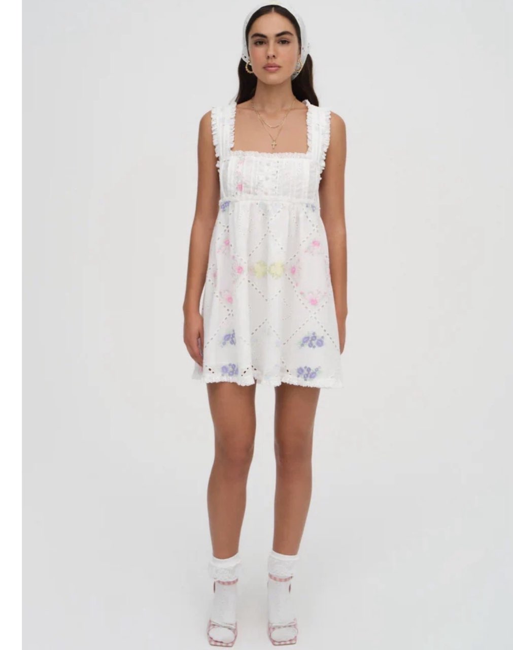 White eyelet printed dress