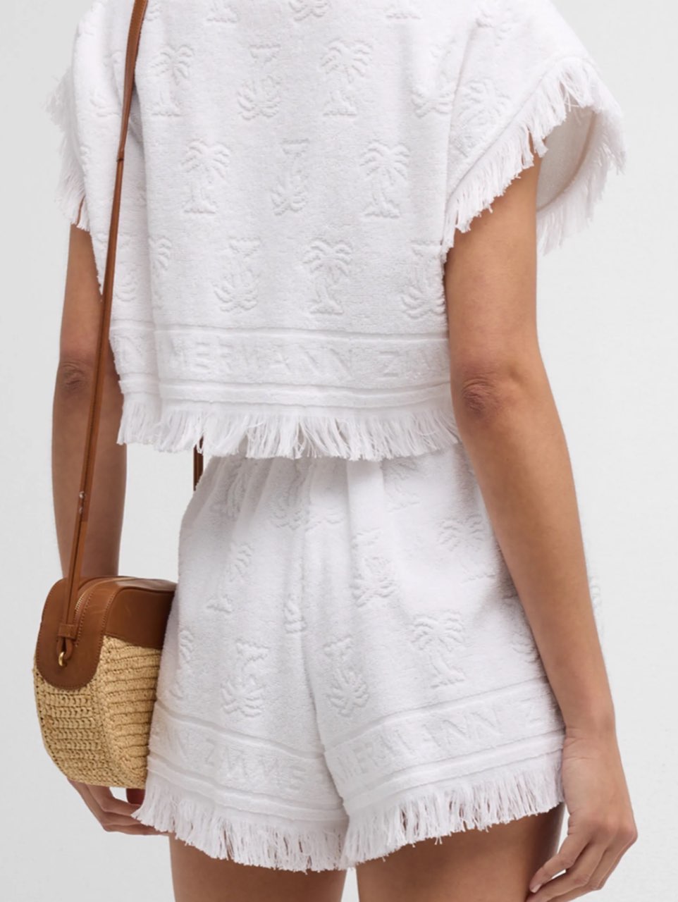 White Terry Cloth Fringe Top and Shorts Set