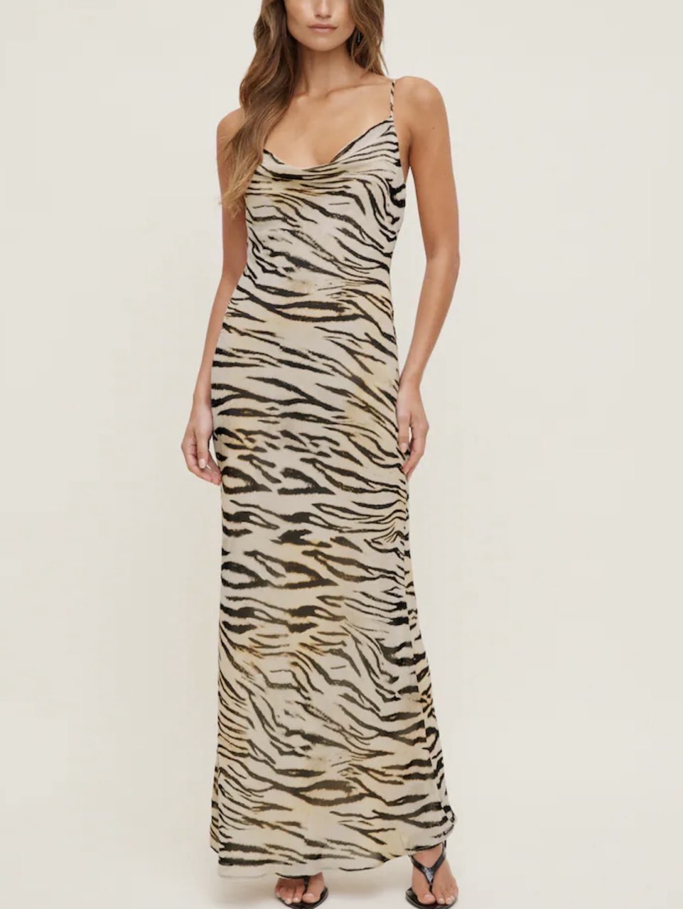 Tiger Print Cowl Neck Maxi Dress